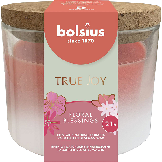 Bolsius True Joy Floral Blessings Duftkerze im Glas mit Korkdeckel 80 x 75 mm, Brenndauer 21 Stunden