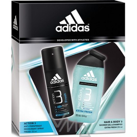 Adidas Action 3 Frisches Antitranspirant Deodorant Spray 150 ml + Duschgel 250 ml, Kosmetikset