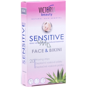Victoria Beauty Sensitive enthaarende Wachsstreifen für Gesicht und Bikini 20 Stück und Servietten 2 Stück