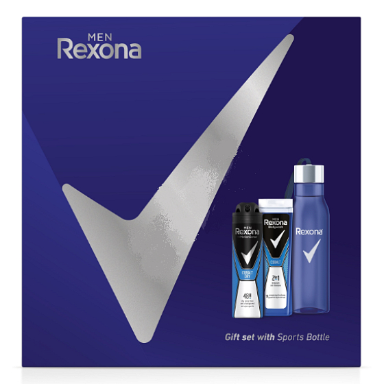 Rexona Men Cobalt 2in1 Duschgel und Shampoo für Männer 250 ml + Deodorant Spray für Männer 150 ml + Wasserflasche, Kosmetikset