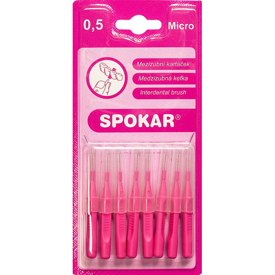 Spokar Micro Größe 0,5 mm Interdentalbürsten, Griff, 8-teiliges Set