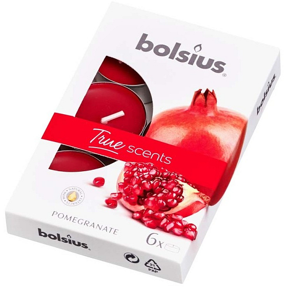 Bolsius Aromatischer Granatapfel - Teelichter mit Granatapfelduft 6 Stück, Brenndauer 4 Stunden