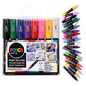 Posca Universal-Satz von Acrylmarkern 0,7 - 1 mm Grundfarben 8 Stück PC-1M