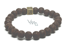 Lava braun mit königlichem Mantra Om, Armband elastischer Naturstein, Kugel 8 mm / 16-17 cm, geboren aus den vier Elementen