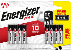 Energizer Max AAA Microbatterie, 4 Stück + 4 Stück gratis