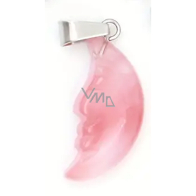 Rosenquarz Mond Anhänger Naturstein, handgeschliffene Figur 2,2 x 10 mm, Stein der Liebe