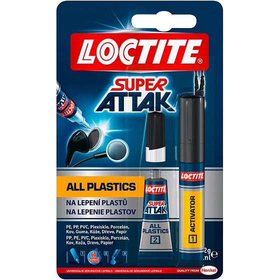 Loctite Super Attak Ultra Plastik Sekundenkleber Inhalt 2g + Aktivator, 4 ml