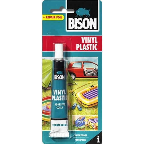 Bison Vinyl Plastic Kleber für Weichkunststoffe mit wasserfester Reparaturfolie 25 ml