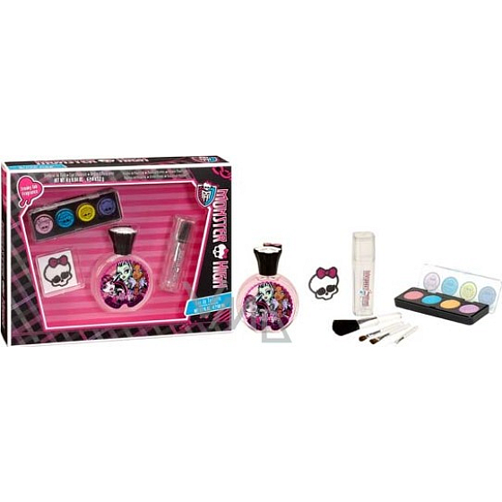 Mattel Monster High Eau de Toilette 50 ml + Pinsel 4 Stück + Lipgloss 4 x 1,2 + Tattoo 1 Stück, Kosmetikset