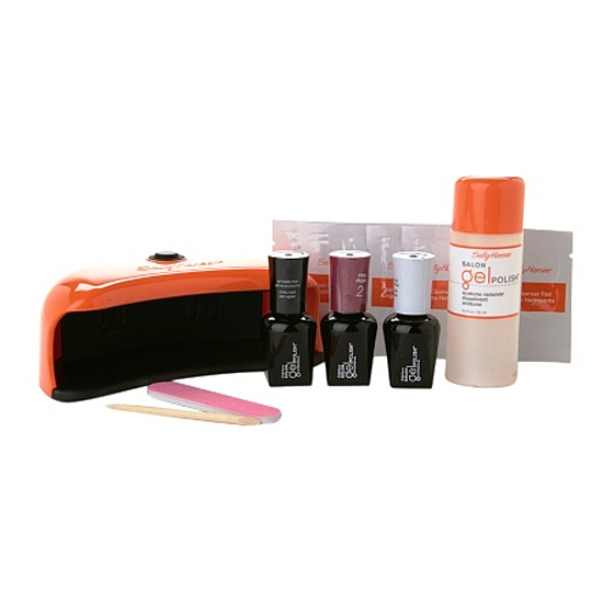 Sally Hansen Salon 1 x LED-Lampe + 1 x Gel-Gel-Grundierung + 1 x Farb-Gel-Lack (40300 Wine Not) + 1 x Gel-Gel-Top + 10 x Reinigungsserviette + 1 x Aceton-Entferner 1 x Nagelfeile + 1x Nagelhaut-Nagelhautstift + 1 x Gebrauchsanweisung, Kosmetikset