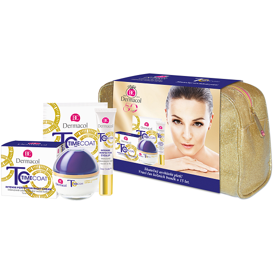 Dermacol Time Coat Tagescreme intensiv verbessernde Tagescreme 50 ml + Augen- und Lippencreme 15 ml + Gesichtsmaske 2 x 8 ml + Hülle, Kosmetikset