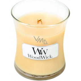 WoodWick Lemongrass & Lily - Zitronengras und Lilie duftende Kerze mit Holzdocht und Deckelglas klein 85 g