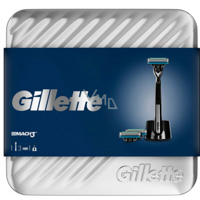 Gillette Mach3 Chrome Rasierer + Ersatzkopf 2 Stück + Ständer + Blechdose, Kosmetikset, für Männer