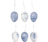 Blau-weiße Plastikeier zum Aufhängen von 6 cm, 6 Stück in einer Tüte