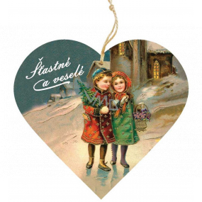 Bohemia Gifts Holzdekoration Herz mit Druck Kinder in der Kirche 12 cm