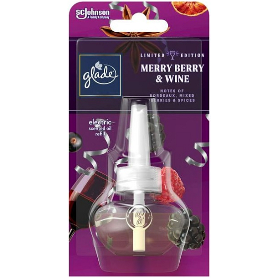 Glade Electric Scented Oil Merry Berry & Wine - Beeren und Rotwein flüssige Nachfüllung für elektrische Lufterfrischer 20 ml