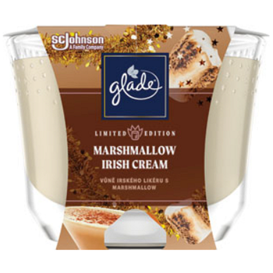 Glade Marshmallow Irish Cream Duftkerze mit irischem Likör und Marshmallow-Duft im Glas, Brenndauer bis zu 52 Stunden 224 g
