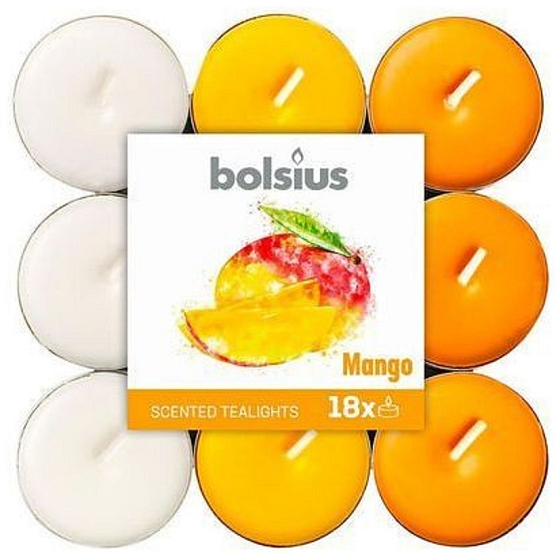 Bolsius Aromatic Mango dreifarbig duftende Teelichter 18 Stück, Brenndauer 4 Stunden
