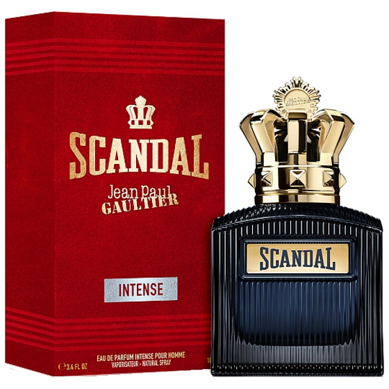 Jean Paul Gaultier Scandal Intense Pour Homme – parfémovaná voda pro muže, flakon 100 ml s výrazným designem.