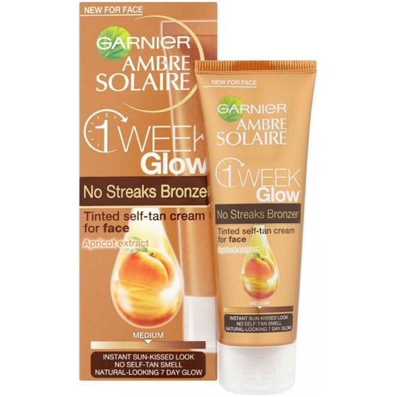 Garnier Ambre Solaire No Streaks Bronzer 1 Woche Glühende, selbstbräunende Gesichtscreme Mittel 50 ml