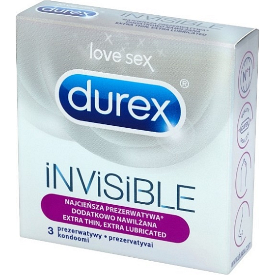 Durex Invisible Extra Dünn Extra Gleitgel Kondome extra dünn, extra gleitgelbefeuchtet nominale Breite: 52 mm 3 Stück