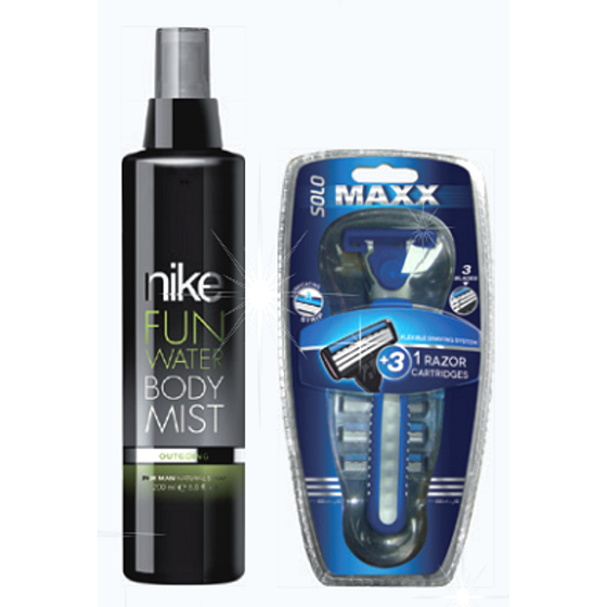 Nike Fun Water Body Mist Unverschämtes parfümiertes Körperspray für Männer 200 ml + Rasiermesser für Männer Geschenkset