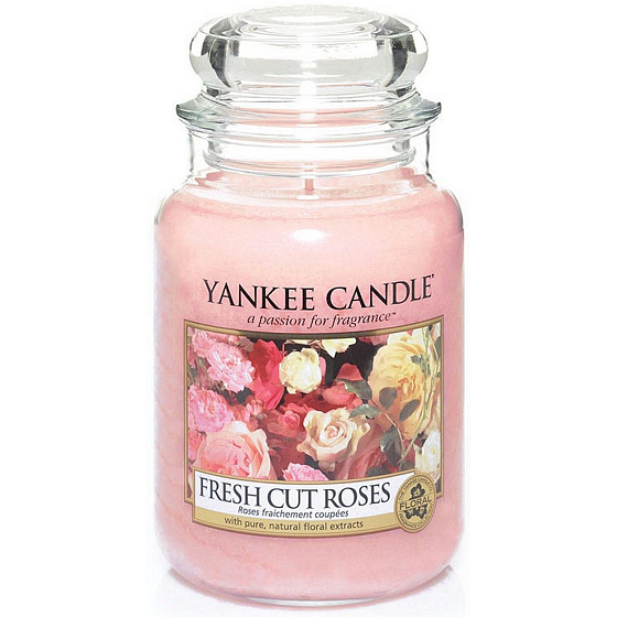 Yankee Candle Fresh Cut Roses - Duftkerze mit frisch geschnittenen Rosen Klassisches großes Glas 623 g