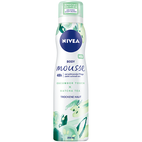Nivea Body Mousse Knusprige Gurke & Matcha Tee erfrischender Körperschaum für trockene Haut 200 ml