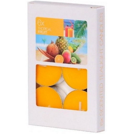 Bolsius Aromatic Tropical Fruit - Teelichter mit Duft nach tropischen Früchten 6 Stück, Brenndauer 4 Stunden