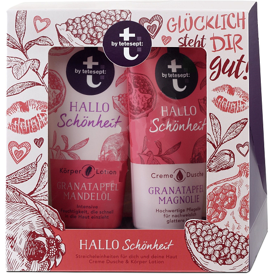 T: BY Tetesept Hallo Schönheit Granatapfel und Magnolie Duschgel 200 ml + Bodylotion 200 ml für perfekte Haut, Kosmetikset