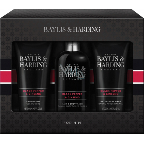Baylis & Harding Men Black Pepper and Ginseng Körper- und Haarreinigungsgel 300 ml + After Shave Balm 200 ml + Duschgel 200 ml, Kosmetikset