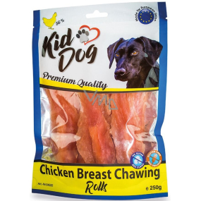 KidDog Hühnerbrust Chawing Rolls Hühnerbrust am Büffelstab, weicher Fleischgenuss für Hunde 250 g