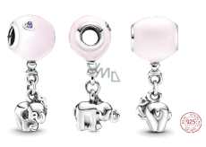 Charme Sterling Silber 925 Elefant mit rosa Ballon, Anhänger am Armband Familie