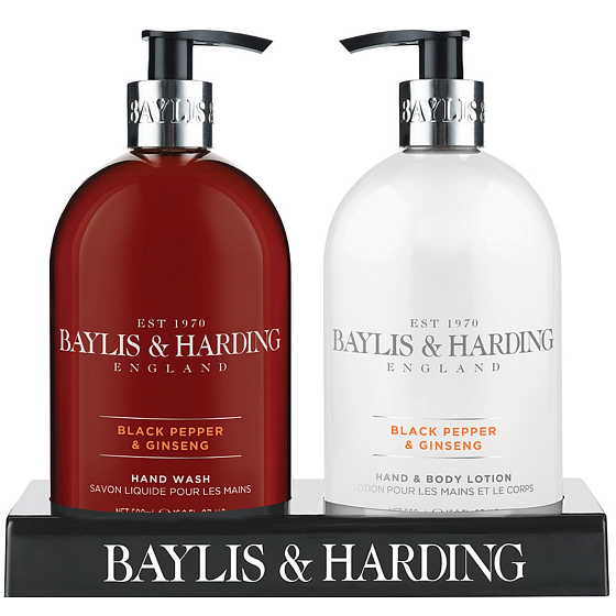 Baylis & Harding Men Schwarzer Pfeffer und Ginseng Flüssigseife 500 ml + Hand- und Körperlotion 500 ml, Kosmetikset für Männer