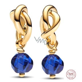 Charm Sterlingsilber 925 Geflochtener facettierter Ewigkeitskreis dunkelblau, Anhänger für Armband Symbol Glanz Charm Sterlingsilber 925 Geflochtener facettierter Ewigkeitskreis dunkelblau, Anhänger für Armband Symbol Glanz