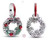 Charm Sterlingové stříbro 925 Vánoční věnec, symbol radosti a lásky, přívěsek na náramek vánoce