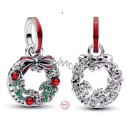 Charm Sterlingové stříbro 925 Vánoční věnec, symbol radosti a lásky, přívěsek na náramek vánoce