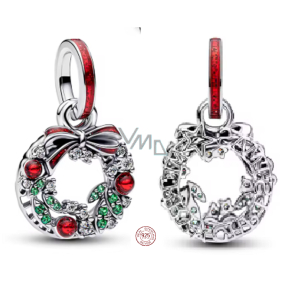 Charm Sterlingové stříbro 925 Vánoční věnec, symbol radosti a lásky, přívěsek na náramek vánoce