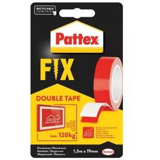 PATTEX Fix doppelseitiges extra starkes Montageband, Tragkraft 120 kg, 1,5 m × 19 mm