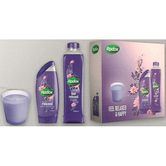 Radox Feel Relaxed Duschgel 250 ml + Badeschaum 500 ml + Kerze, Kosmetikset