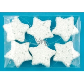 Weiße Sterne mit Pailletten zum Aufhängen von 4 cm, 6 Stück in einer Schachtel