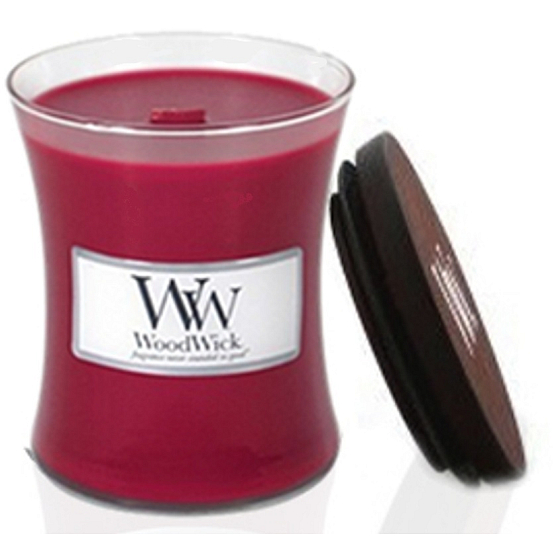 WoodWick Currant - Johannisbeerduftkerze mit Holzdocht und Glasdeckel klein 85 g