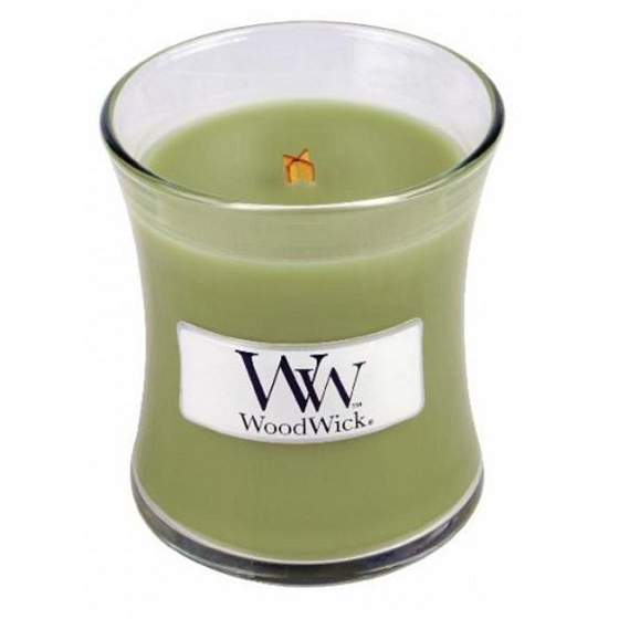 WoodWick Applewood - Apfelholz-Duftkerze mit Holzdocht und Glasdeckel klein 85 g
