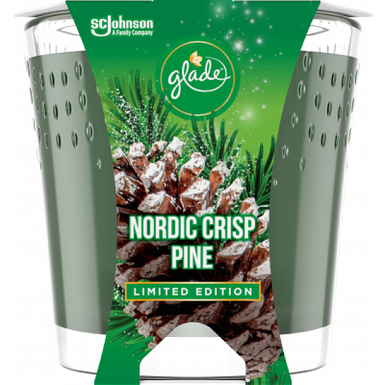 Glade Nordic Crisp Pine mit dem Duft von Kiefern-, Wacholder- und Mistelkerzen in einem Glas, Brenndauer bis zu 32 Stunden 129 g