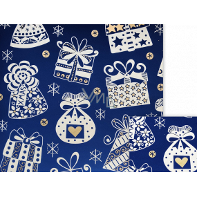 Nekupto Geschenkpapier 70 x 200 cm Weihnachten Blau weiße Geschenke, Glocken