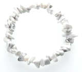 Magnesit / Howlite weißes Armband elastisch gehackter Naturstein 19 cm, Reinigungsstein