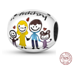 Sterling Silber 925 Happy family = Papa, Mama und wir, Perle für Armband Familie