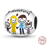 Sterling Silber 925 Happy family = Papa, Mama und wir, Perle für Armband Familie