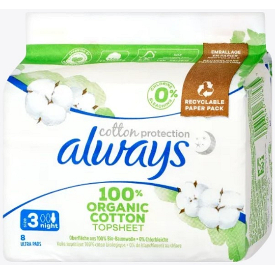 Always Ultra Night Cotton Protection Nachtbinden mit Flügeln 8 Stück