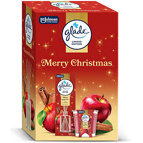 Glade Merry Christmas Warm Apple Pie Apfel und Zimt Duftstäbchen und Duftkerze 50 ml + 112 g, Geschenkset